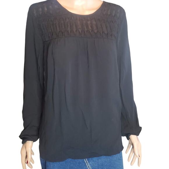 Meadow Rue Tops - Anthropologie Meadow Rue Size L Vivie Pintuck Blouse Long Sleeve Black Cottage